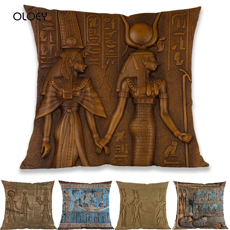 

Ancient Egyptian Mural Portrait Hieroglyph Pharaoh Scepter Pattern Polyester Cushion Cover Home Bedroom Hotel Car Decoration ..