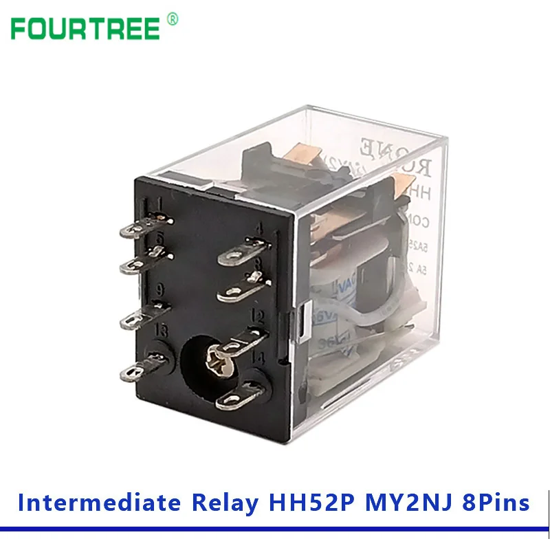 5Pcs Intermediate Relay HH52P MY2NJ Coil General DPDT Mini Electromagnetic Relay Switch With LED 8 Pins AC 110V 220V DC 12V 24V