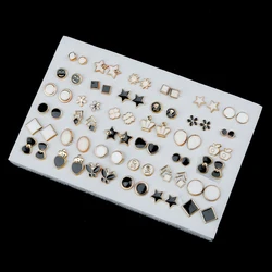 36 pares de pendientes pequeños geométricos de animales para mujer, conjunto de pendientes de tuerca de plástico con forma de cruz, estrella, Luna, corazón y lazo, joyería de fiesta