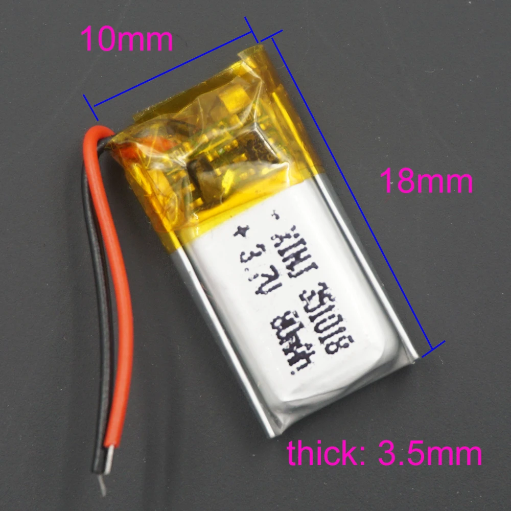 3.7V 80 mAh Lithium Polymer Li Lipo Battery Cell 351018 For MP3 Headphones Bluetooth Speaker Headset 3D Glasses Record Pen DIY