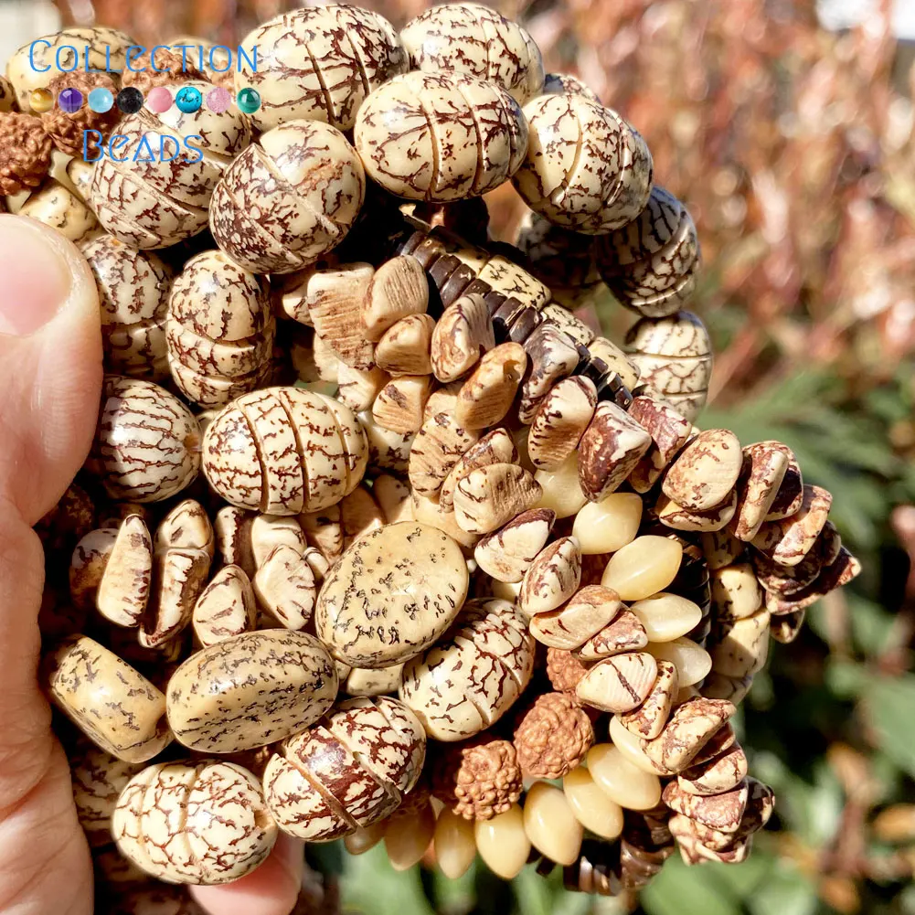 Natural Stone Irregular Wooden Bodhi Chips Oblate Spacer Loose Round Beads For Jewelry Making DIY Accessiory Wholesale 15