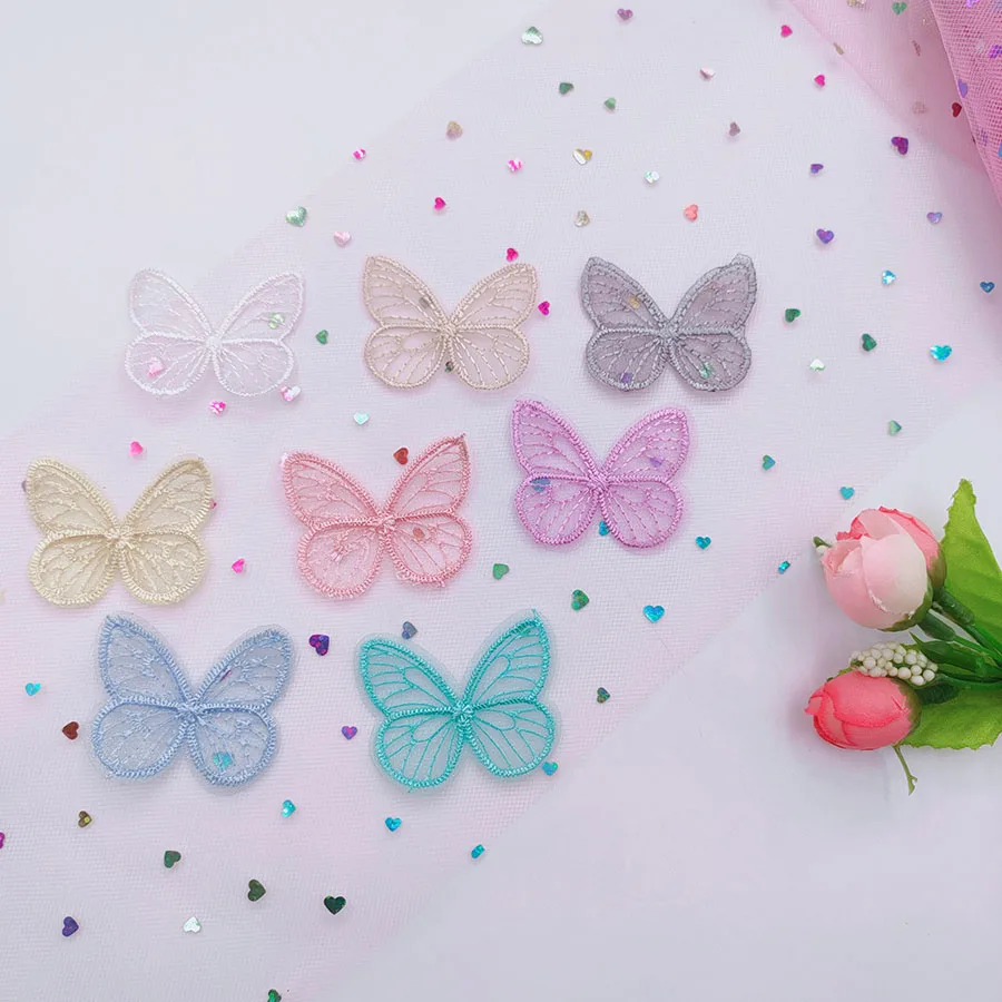 48 Stück/Los 4,5*3,5cm bestickte Mesh-Schmetterlings-Applikationen für Kleidung, Nähzubehör, DIY-Haarspangen-Accessoires – Detail 12