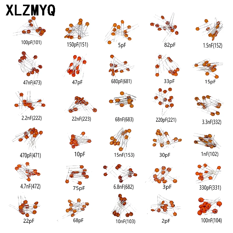 300pcs 30Values 2pf-0.1uf 100nf Ceramic Capacitor Kit 2/3/5/10/15/22/30/33/47/68/75/82/100/220/330/470/680/pf/p 1/1.5/2.2/3.3/NF