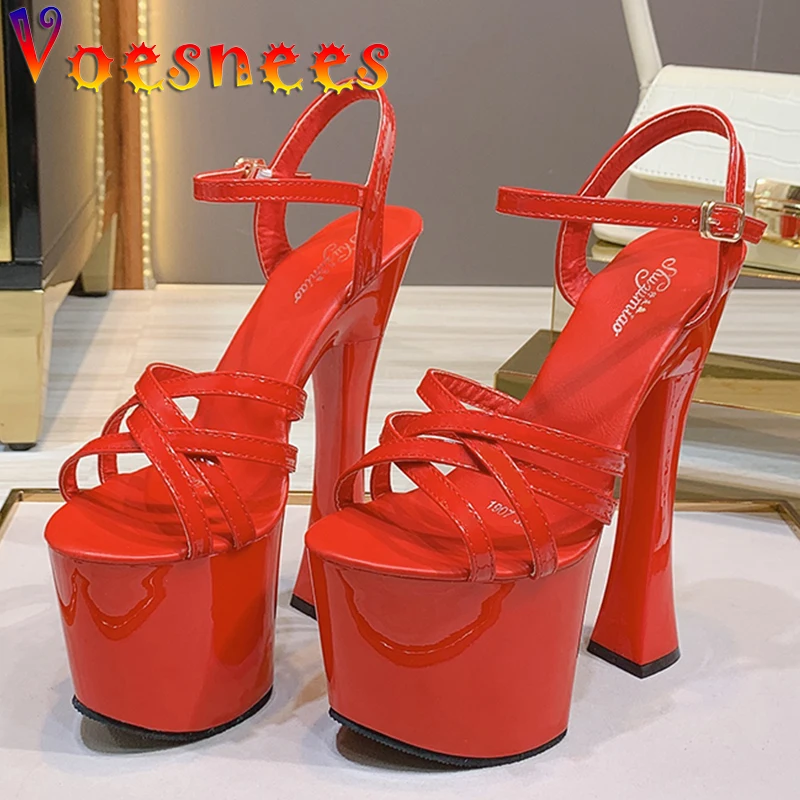 Narrow Band Chunky Heels Women Shoes Platform Thick Bottomed Pole Dance Sexy Platform Cross-tied Modern Sandals Stripper Heels