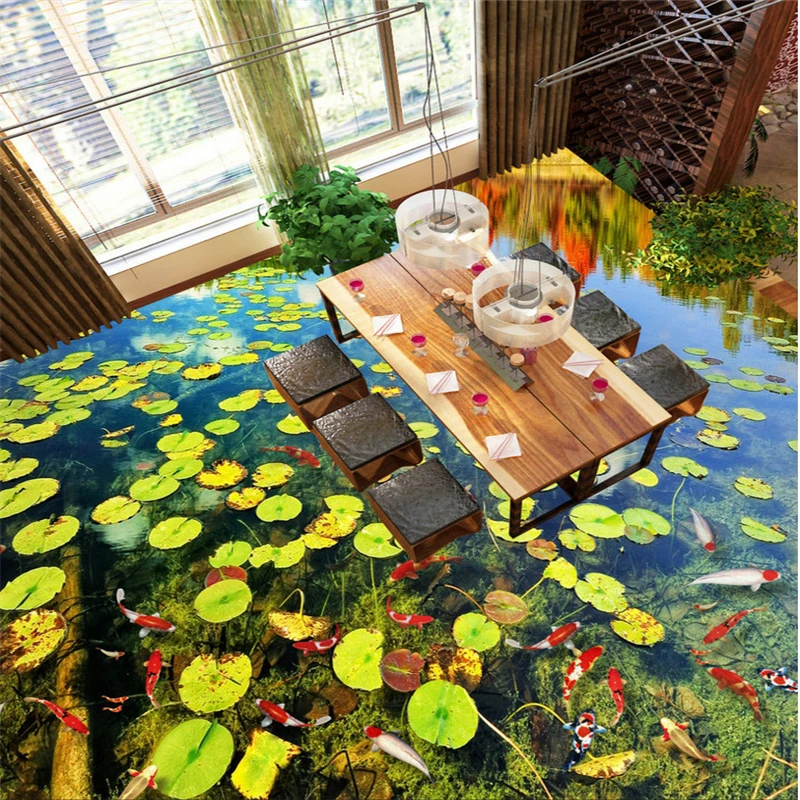 Personality custom flooring 3d wallpaper pond duckweed clear river washroom bedroom 3d thick floor painting Papel de parede обои