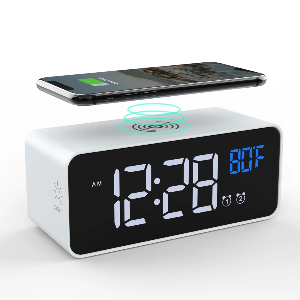 3 IN 1 Digital LED Desk Alarm Clock Thermometer 15W Wireless Charger With Qi Wireless Charging Pad Electric Alarm Clock