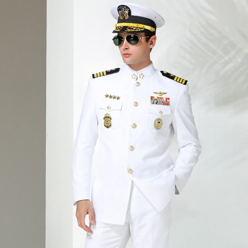 Aviation Pilots Classic White Shirt Handsome Shirts Suit Male Officer Dress Ship Captain Sailor Costume Colonel Suits Uniform