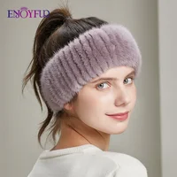ENJOYFUR Women Winter Fur Headband Knitted Natural Mink Fur Female Headwear Fashion lady Designer Elastic Hair Accessories