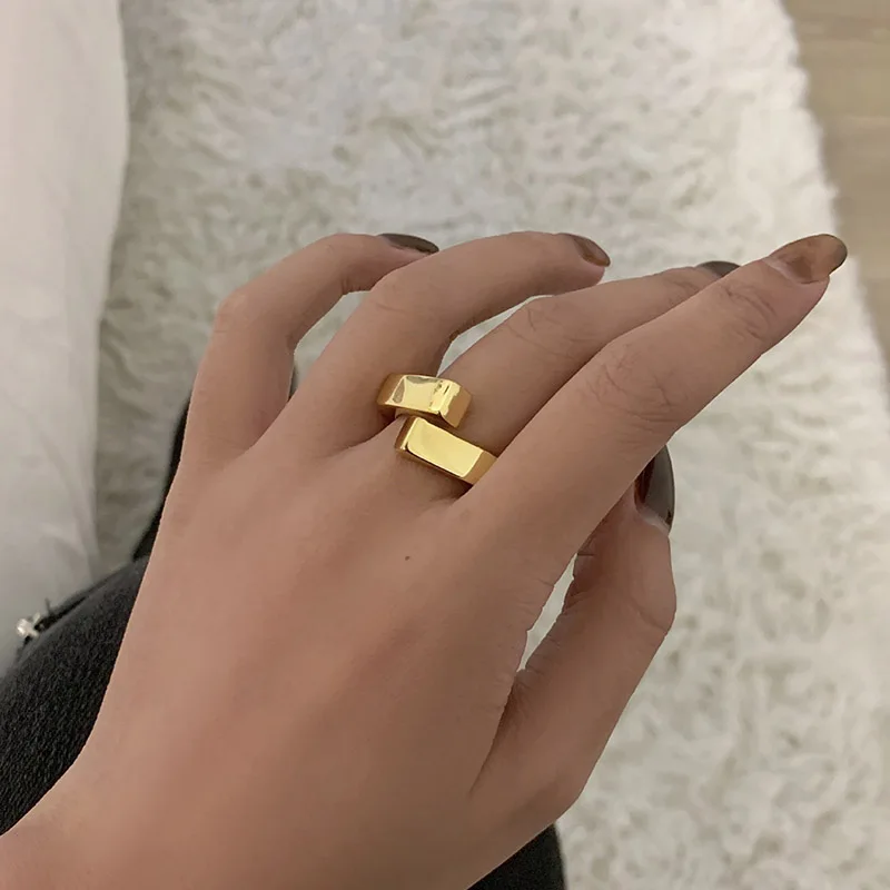 Foxanry Minimalist Stamp Glossy Rings for Women Fashion Creative Cross Geometric Gold Plated Party Jewelry Gifts