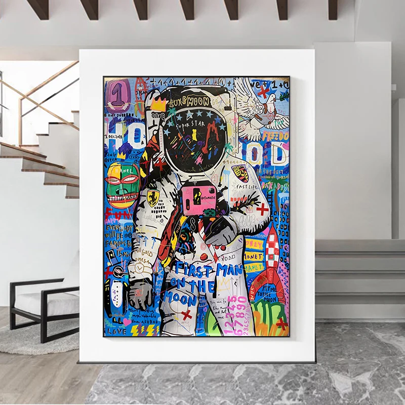 

Graffiti Street Art Astronaut Poster Painting Canvas Print Wall Picture For Living Room Home Decoration