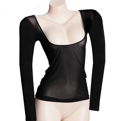 10 Colors Dancewear Women's Top Long Sleeves Stretch Yarn Clothes for Belly Dance Bottoming Shirt Bodysuit Sheer Mesh