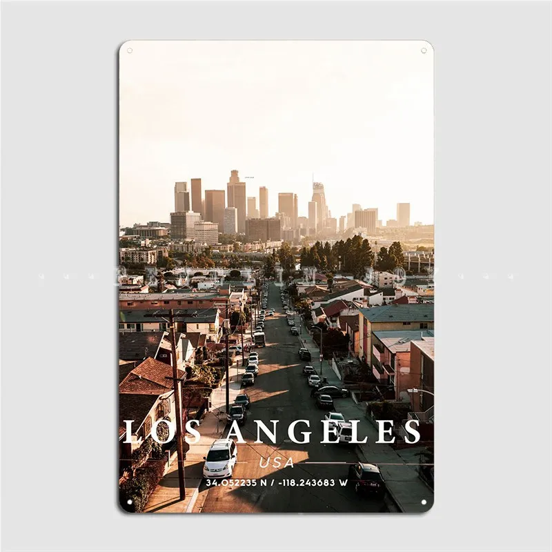 Los Angeles Coordinate Art Metal Sign Mural Painting Designing Wall Club Tin Sign Posters