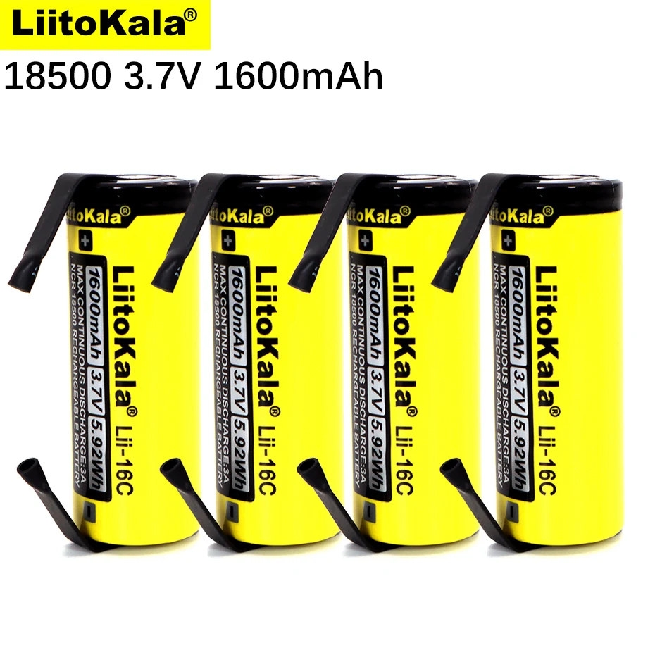 1-40PCS LiitoKala Lii-16C 18500 1600mAh 3.7 V rechargeable battery Recarregavel lithium ion battery for flashlight+DIY Nickel