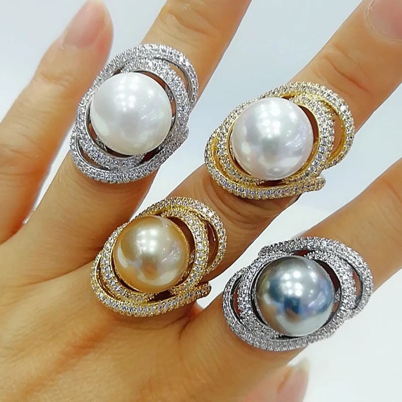 GODKI 2020 Trendy Twist Pearl Statement Rings for Women Cubic Zircon Finger Rings Beads Charm Ring Bohemian Beach Jewelry 2019