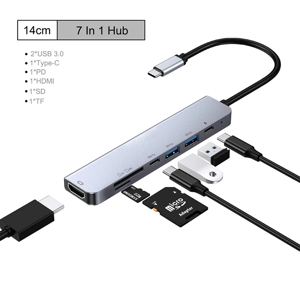 USB 3.1 Type-C Hub to RJ45 4K HDMI Adapter Thunderbolt 3 USB C Hub 3.0 VGA TF SD Reader Slot PD For MacBook Pro Air 13 2020 M1