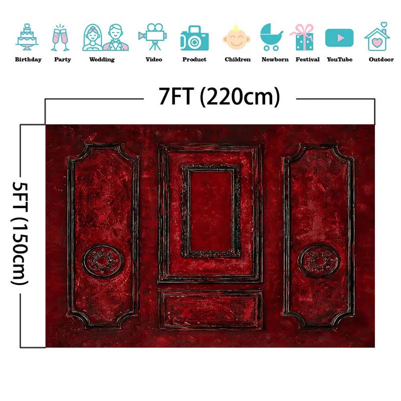 Arrière-plan de photographie de porte rétro rouge, arrière-plan de douche de mariée de mariage, Studio Photo de Portrait classique abstrait de nouveau-né
