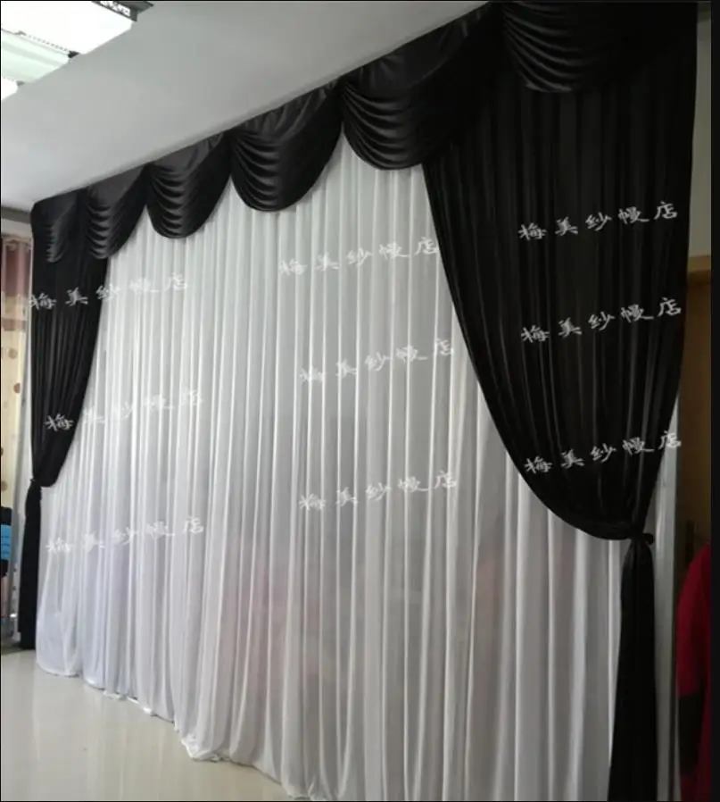 Formal Stage backdrop Curtain church Stage Curtain Backdrops with Swags Ice Silk Funeral Stage Decoration