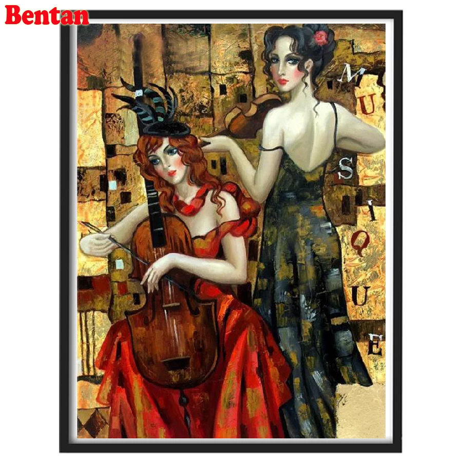 3D Diy Diamond Painting Beauty Playing Violin Diamond Embroidery Puzzle Picture Mosaic Handmade Gift Home Wall Decoration