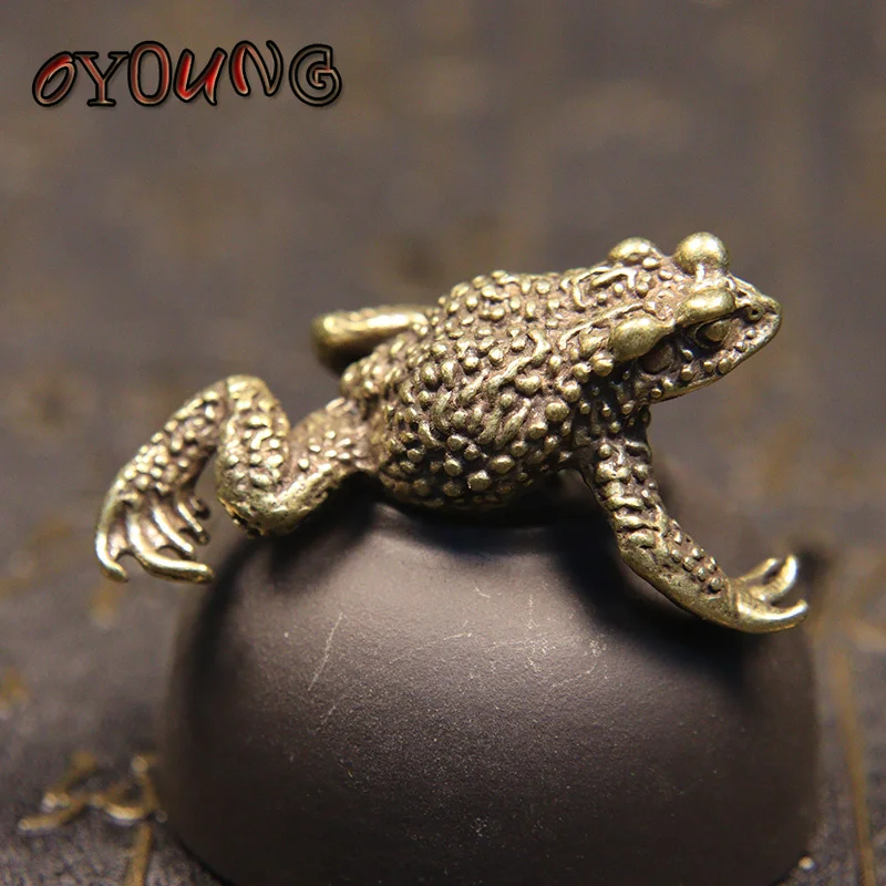 Solid Copper Lucky big Toad Tea Ceremony Small Ornaments Tea Pet Antique Bronze Animal Bufo Figures Miniatures Desk Decoration