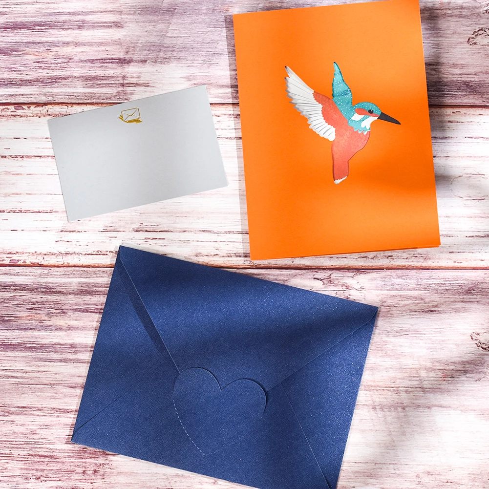 Tarjeta de cumpleaños de colibrí emergente 3D con sobre, tarjetas de felicitación de animales, regalo hecho a mano, aniversario del Día de la madre