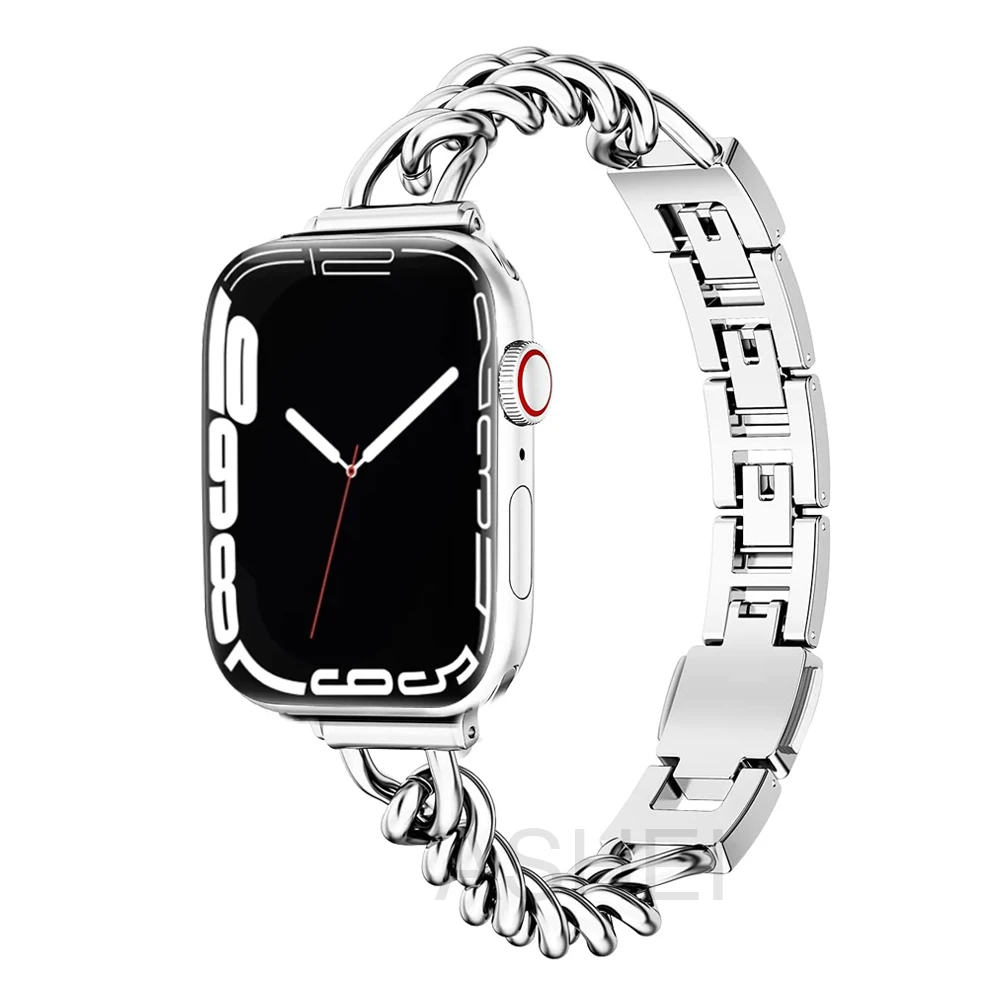 

Ремешок для apple watch 7 41 мм 45 мм, тонкий металлический ковбойский браслет из нержавеющей стали для iwatch se 6 5 4 3 40 мм 38 мм 44 мм 42 мм