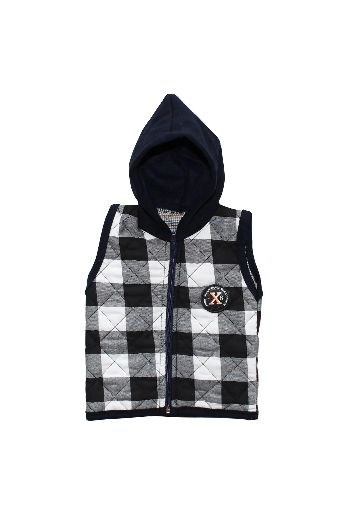 Plaid Black White Hooded Baby Boy Vest