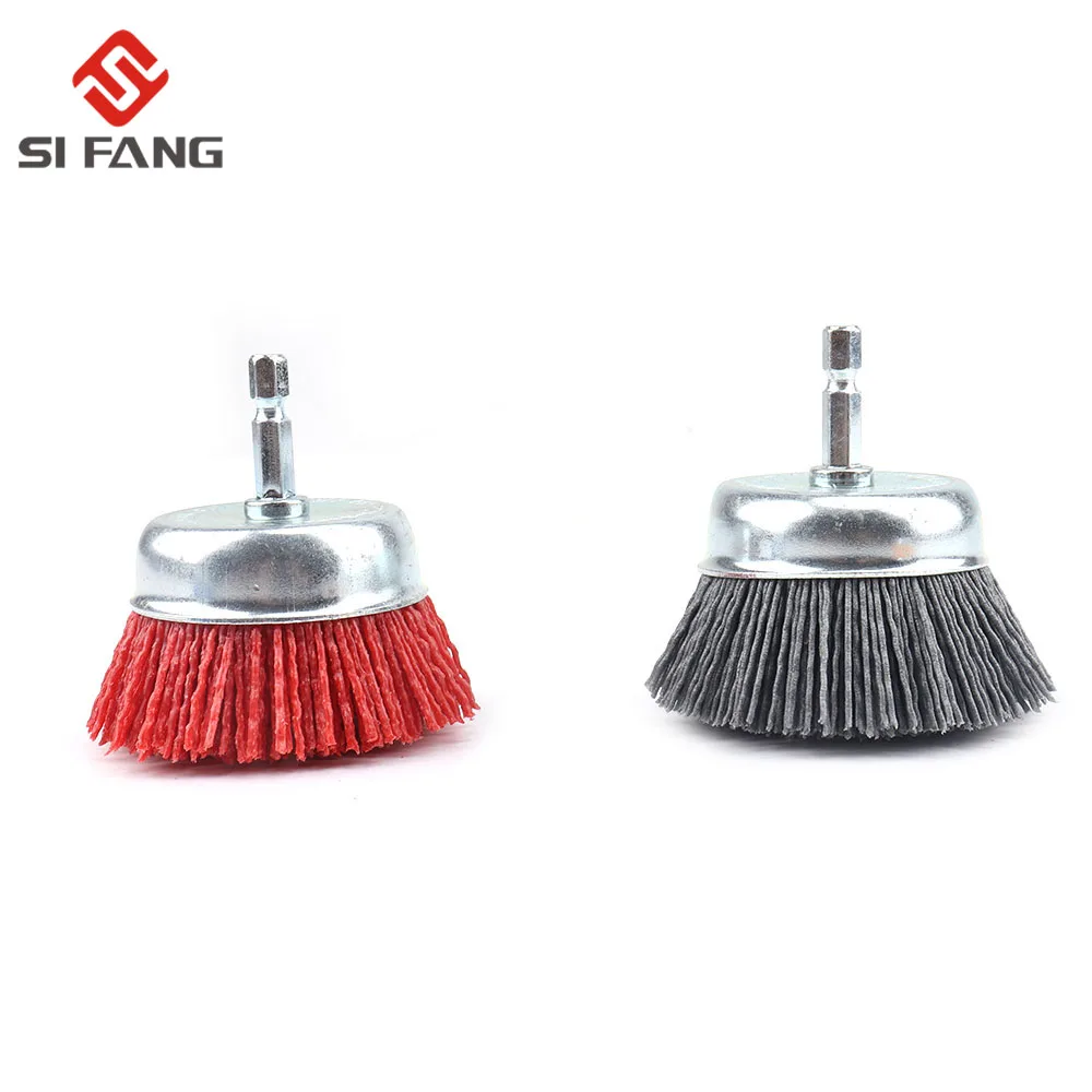 75MM Nylon Tasse Pinsel Schleif Draht Rad Pinsel Für Bohrer Dreh Werkzeug Holz Polieren Entgraten 6mm Schaft Mit 80-240Grit – Detail 6
