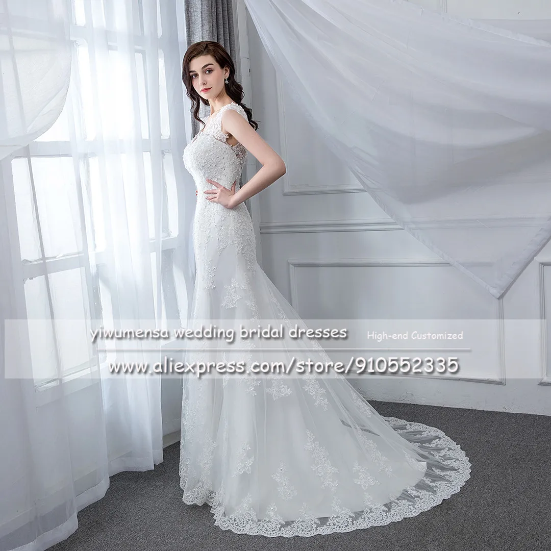 A89 Factory Custom Made Robe De Princesse Femme V Neck Wedding Dress Boho Cap Sleeves Vintage Bridal Gown Mermaid Dresses 2020