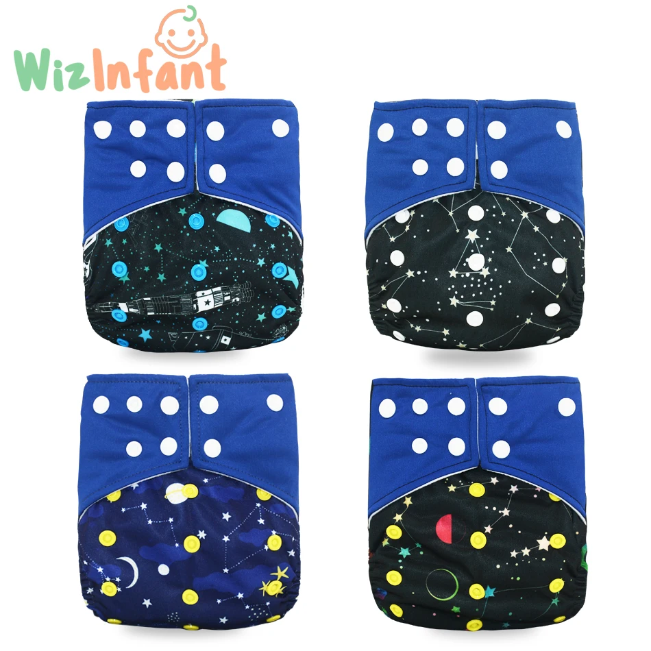 WizInfant 4pcs One Size Diapers Panties Washable Ecological Nappy Reusable Pocket Diapers For Baby Girls and Boys