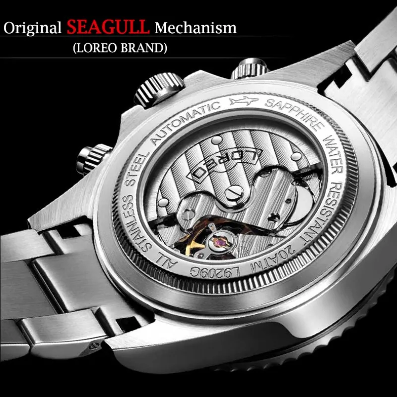 LOREO 200m Waterproof Diving Watches for Man High Quality Mechanical Wristwatches Sapphire Luminous Screw Crown Automatic Watch