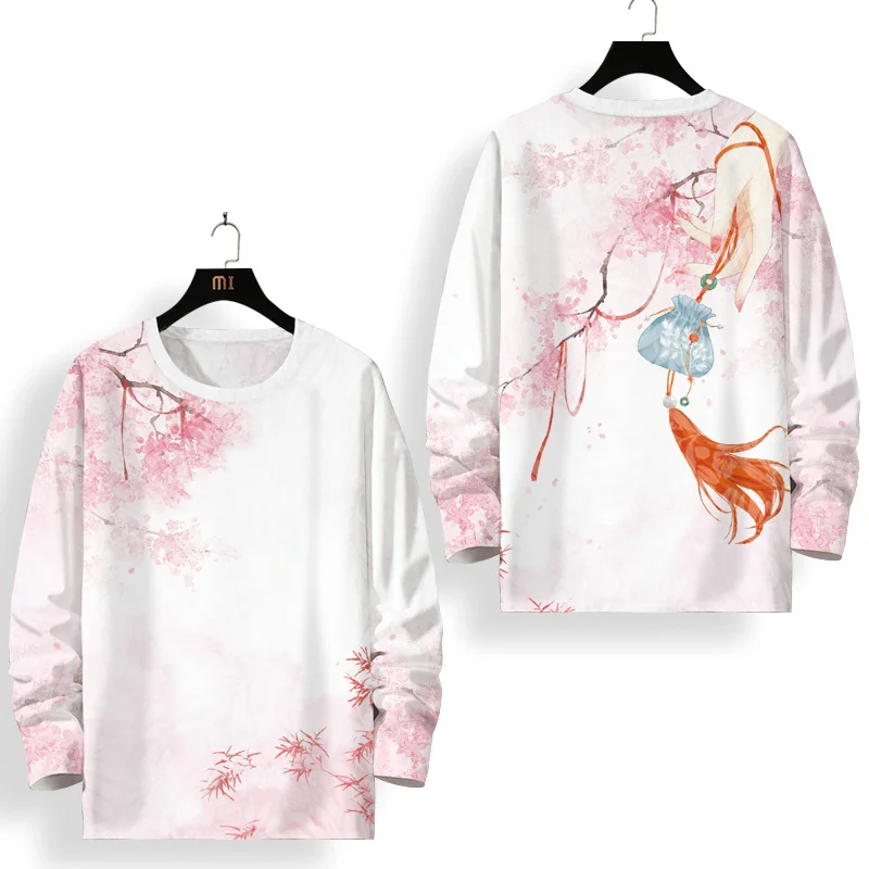 

Autumn Round Neck Long-Sleeved Printed T-Shirt Men's Chinese Style Slim Top Thin Bottoming Shirt Trend Versatile And Comfortable