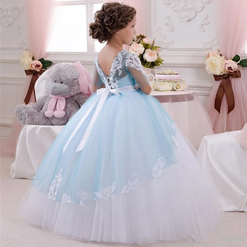 

Formal Princess Flower Girl Dress Lace Appliques Wedding Prom Gowns Birthday Communion Toddler Kids TuTu Dress for Little Girl