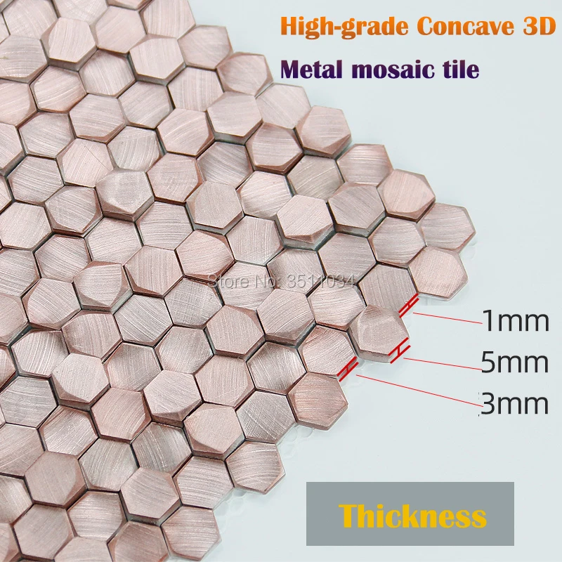 1 BOX 6pcs High-Grade Concave 3D Hexagon Aluminum Mosaic Tile Fashion Metal Mosaic for Counter / Living room / Office Background