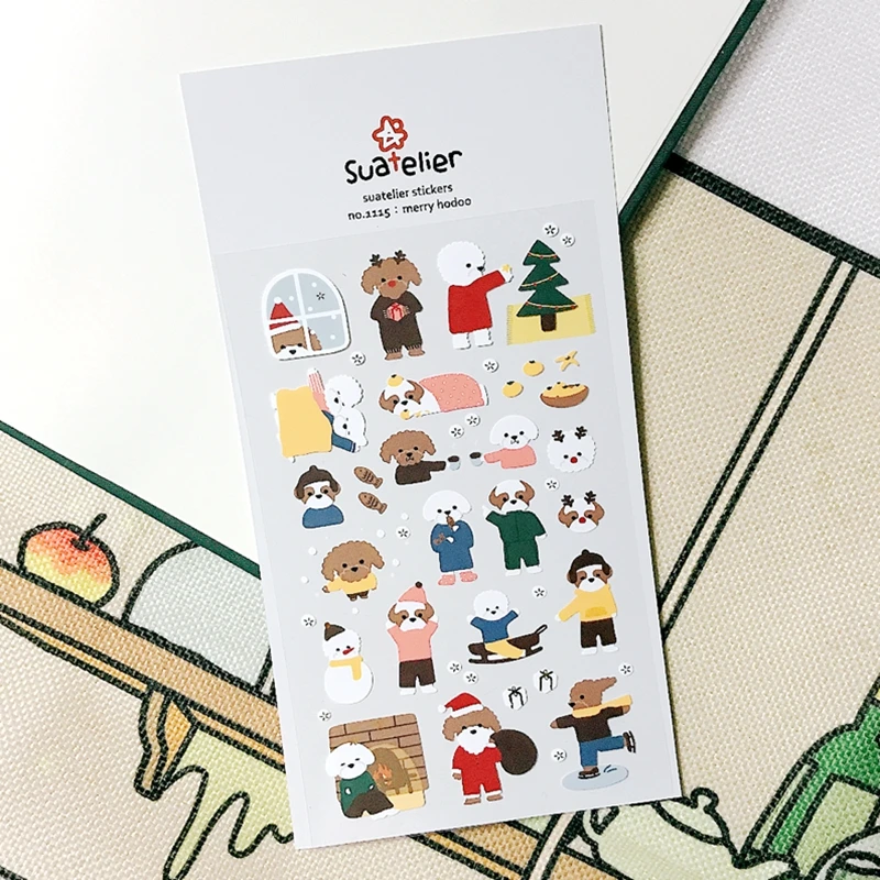 Suatelier عيد الميلاد الكلب ملصقات مرح Hodoo القلطي سكرابوكينغ لوازم لطيف الكورية DIY بها بنفسك الحرفية رقم 1115 ملصق