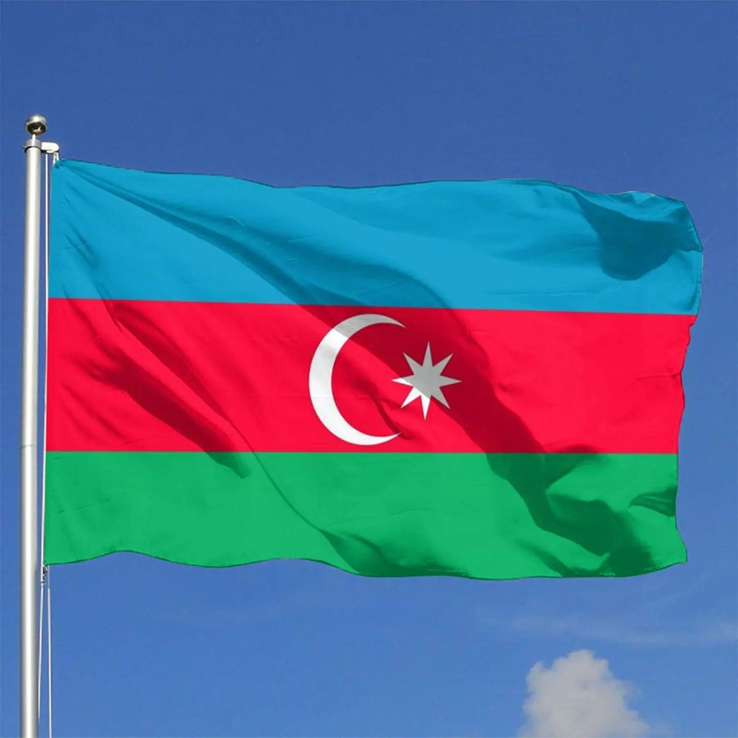 Custom AZ AZE Azerbaijan flag 90X150cm Hanging Printed Blue Red Green Azerbaijani National Flags Azerbaiyan Banner