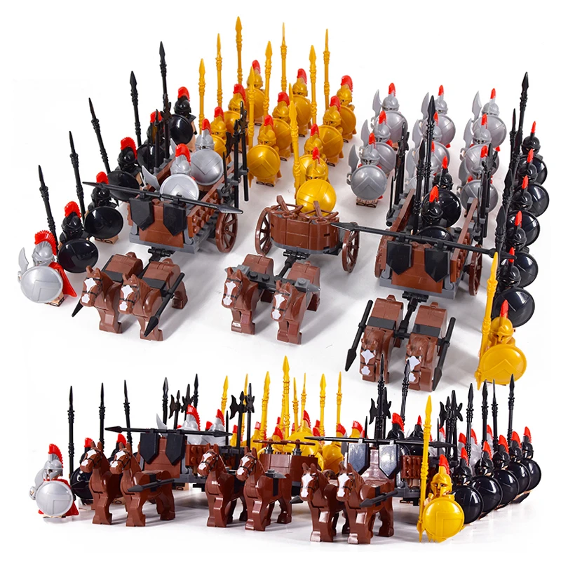 Medieval Age Castle Knights Spartan Warriors Crusader Roman Legion Infantry War Horse Chariot Building Bricks Blocks figures toy