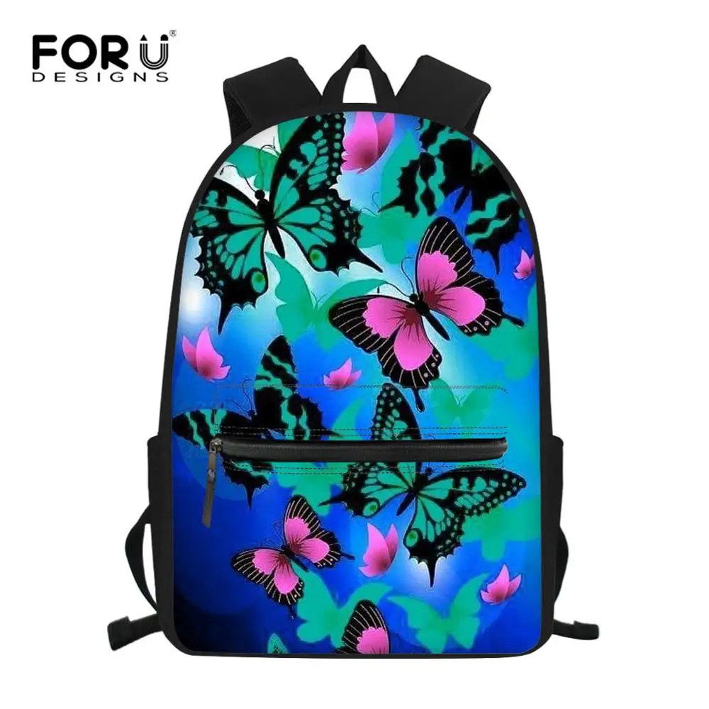 

FORUDESIGNS Preppy Teenager Girls Butterfly School Bags Multicolor Student Children Schoolbag Mochila Kids Bookbags