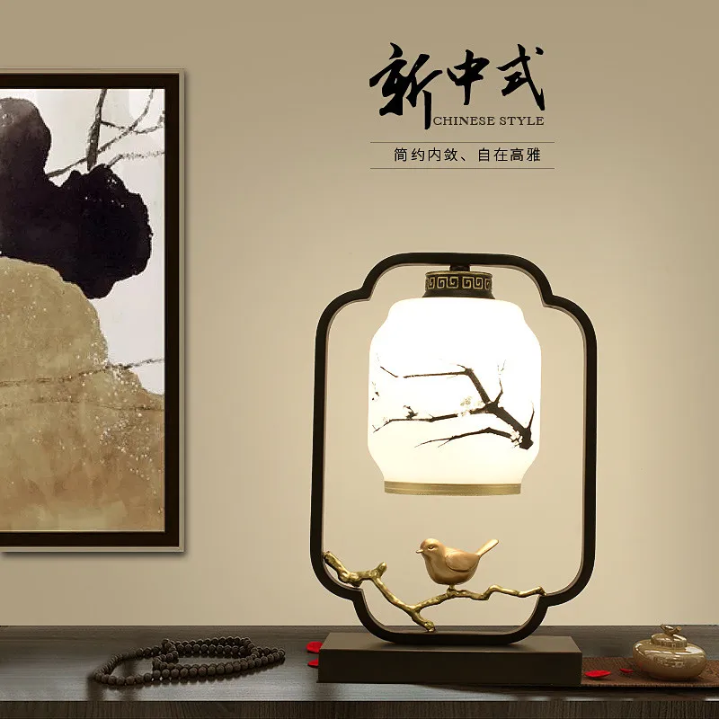 New chinese style vintage rural iron black Table Lamps Modern creative glass touch switch lamp for bedside&foyer&studio GMF002