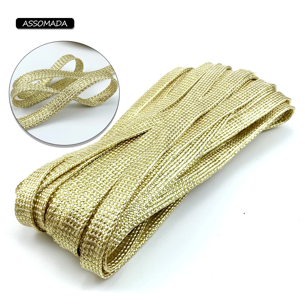 ASSOMADA 5meter Braided Gold Cord DIY Flat Rope Holiday Decoration Belt Necklace Components For Jewelry Making Accessories