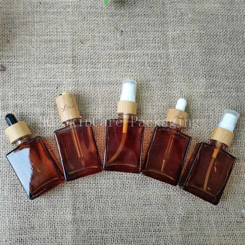 30ml Amber Bottle Glass Aromatherapy Liquid Dropper Bottles Square Essential Oil Bottle Brown Press Spray Perfume Bottle