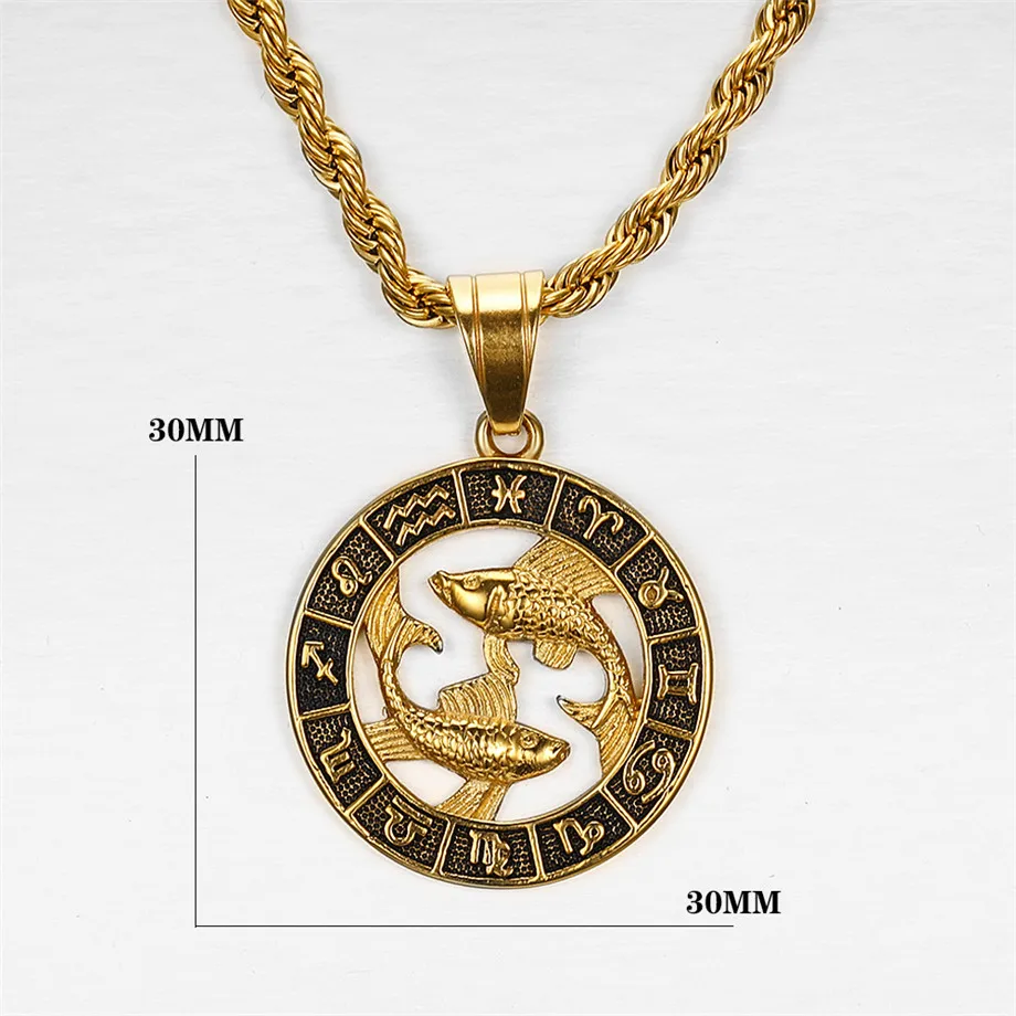 Scorpio Leo 12 Constellations Pendant Necklaces for Men Women Gold Color Stainless Steel Rope Chain Zodiac Signs Jewelry 2023