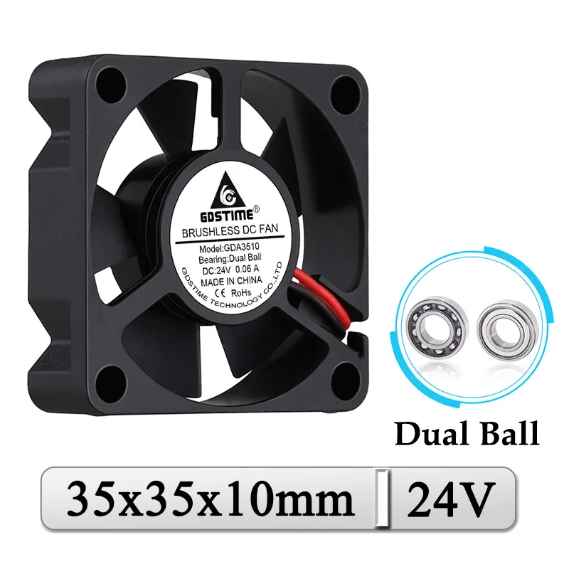 2Pcs Gdstime DC 24V Fan 35x35x10mm Ball Bearing 35mm Axial Brushless 3D Printer Cooler 35mmx10mm 3.5cm Laptop Cooling Fan