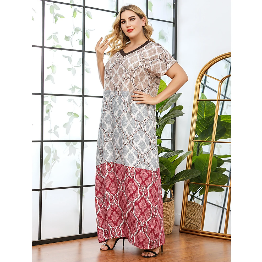 Casual Large Plus Size Dress Simple Long Skirt Suits For Women Summer Thin Soft Female Big Robe Short Sleeve Loose H Fat L-3XL