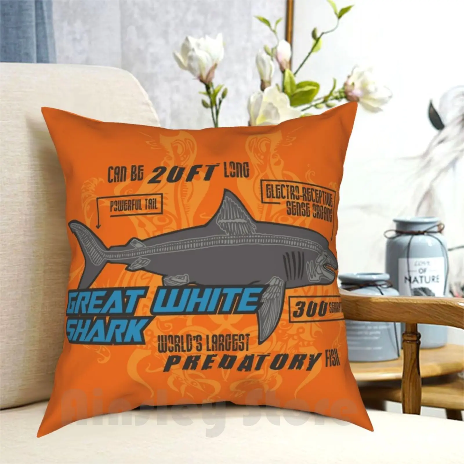 Great White Shark-The Great White Shark Pillow Case Printed Home Soft Throw Pillow Shark The White Shark Fish Danger