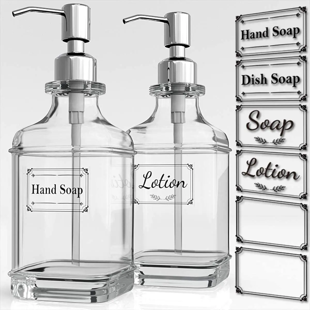 300/550Ml Soap Dispenser High Quality Antique Thick Clear Glass Hand Soap Dispenser Stainless Steel Pump Bathroom Bottles Tool