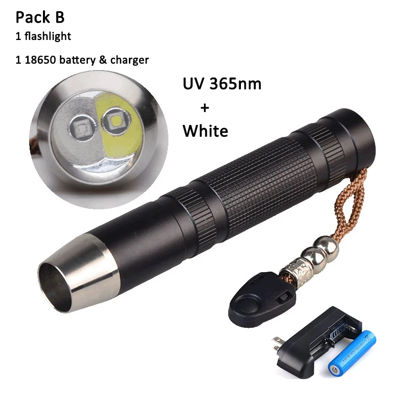 Newest Portable 365nm UV Flashlight 2-in-1 LED Light Torch Ultraviolet Jade Identification Lantern For Gemstone Jewelry Detect