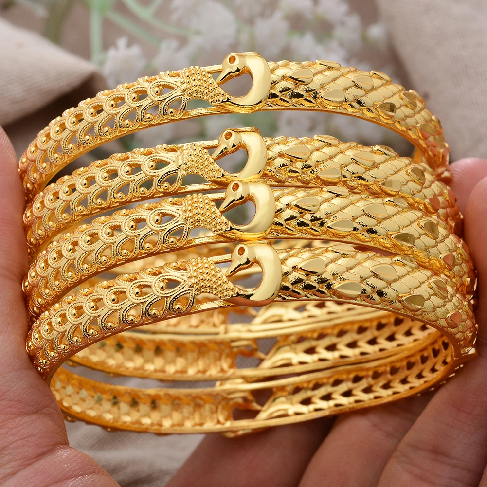 4pcs/lot Bracelet Gold Color Copper Dubai Bangles For Women Girls African India Party Birthday Gifts bijoux femme Woman Jewelry