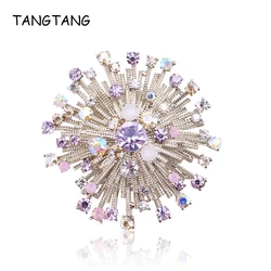 TANGTANG Flower Brooch For Women Divergent Lavender Rhinestone Gold Jewelry Pin Brooch For Bridal Wedding Accessories Ornaments