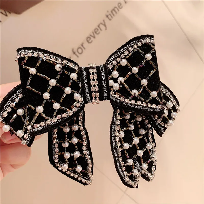 2021 Crystal Big Bow Hair Clips For Women Girls Hair Accessories Rhinestone Hairpins Plastic Hairgirps Retro Barrette Headwear