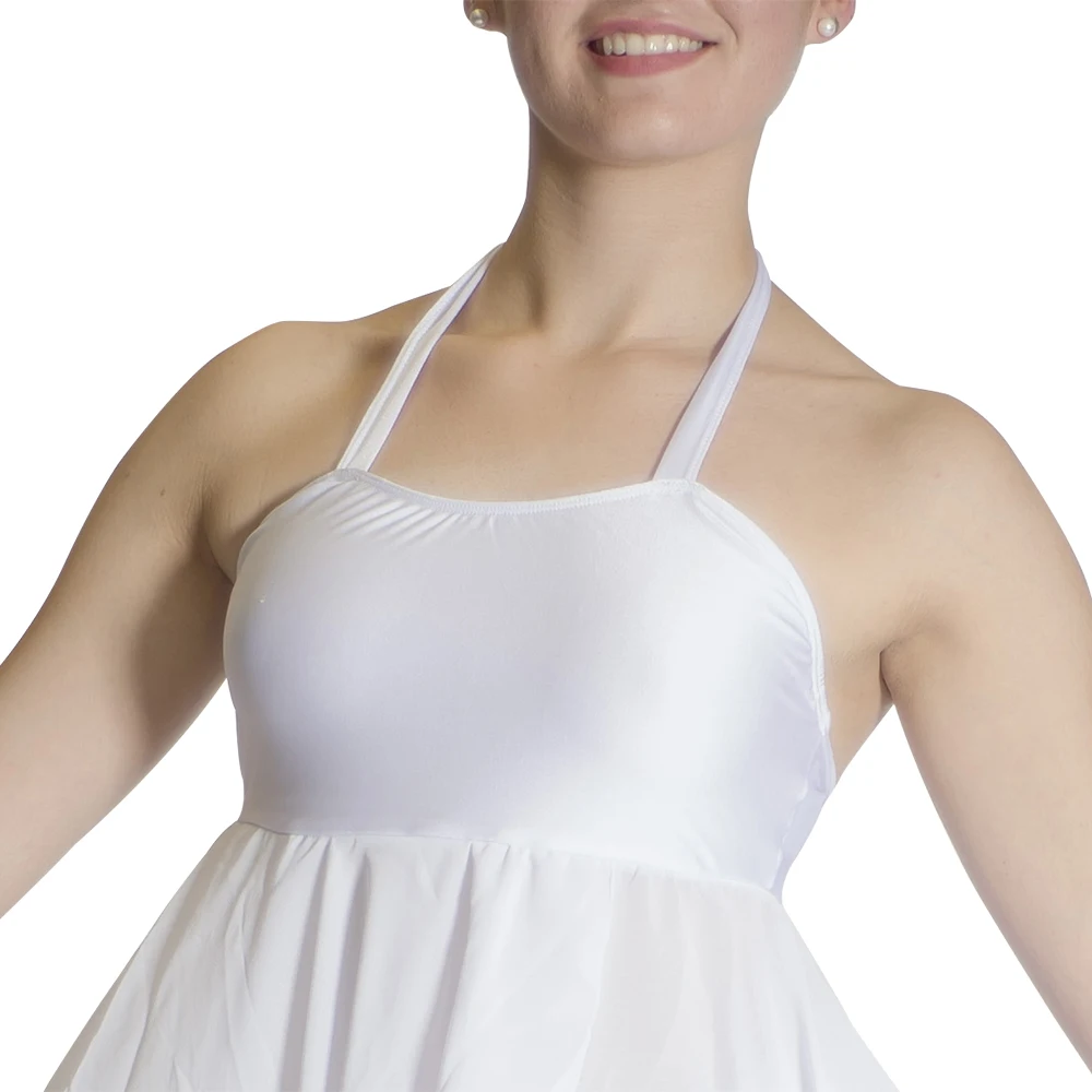 Halter Dance Dress com saias Chiffon, traje branco Performance, Dancewear lírica, cuecas